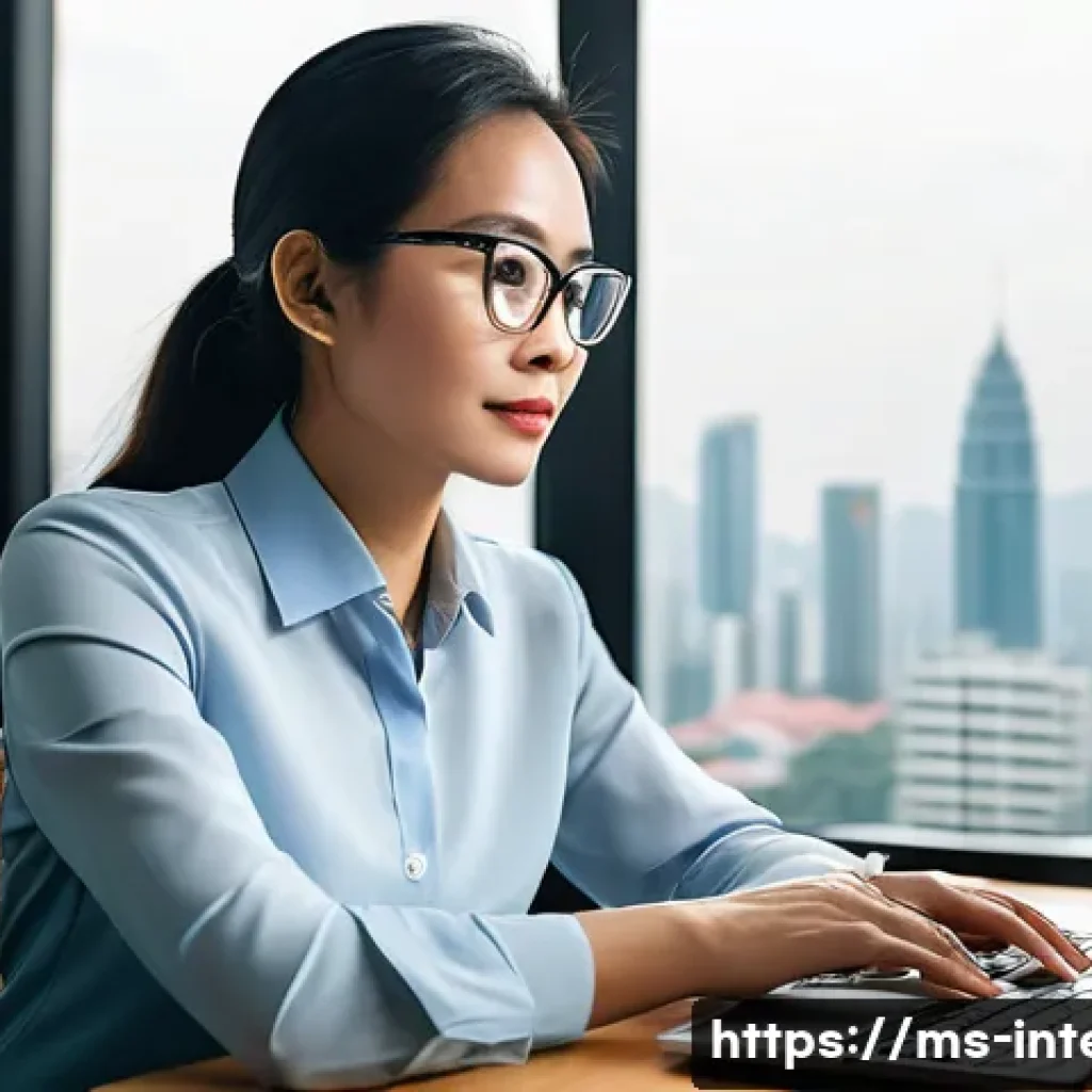 국제통역사 연봉 협상 전략 - **Prompt:** "A professional Malaysian female translator, in her late 30s, confidently sits at a mode...