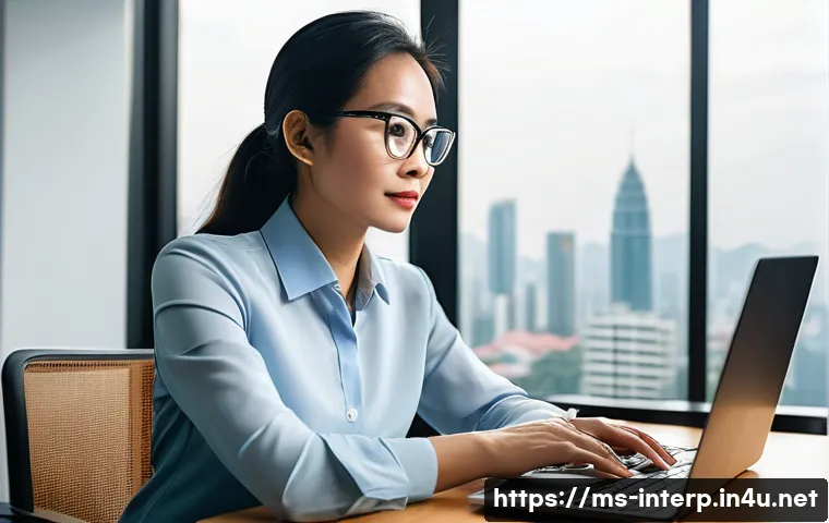 국제통역사 연봉 협상 전략 - **Prompt:** "A professional Malaysian female translator, in her late 30s, confidently sits at a mode...