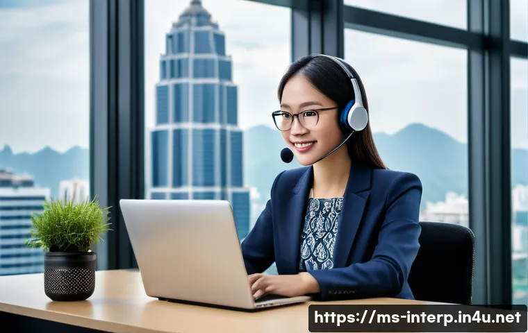 국제통역사 채용 동향 - A professional multilingual interpreter in a modern corporate office in Kuala Lumpur, Malaysia, wear...